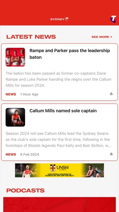 Capturas de tela do Sydney Swans Official App