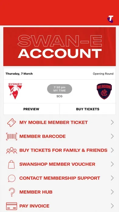 Capturas de tela do Sydney Swans Official App
