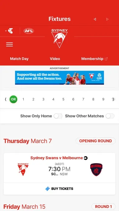 Capturas de tela do Sydney Swans Official App