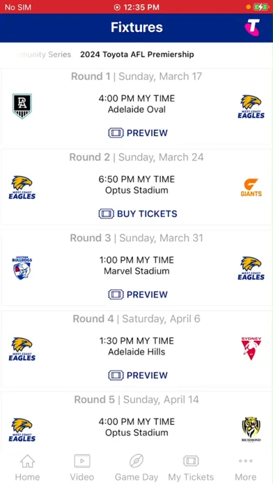 West Coast Eagles Official App Ekran Görüntüleri