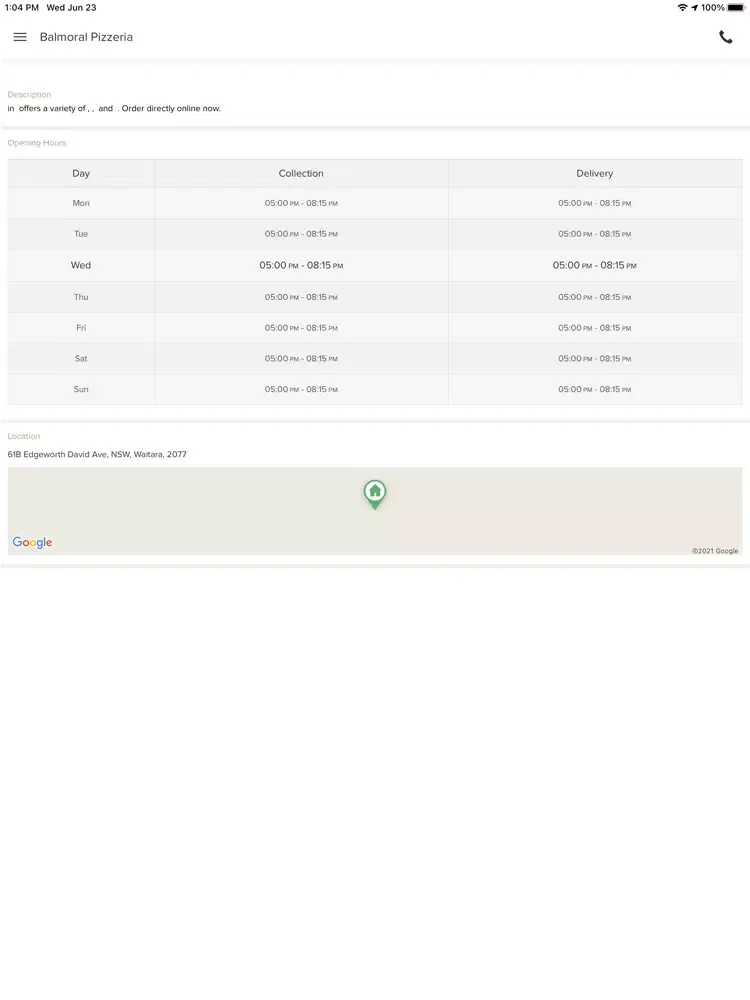 Balmoral Pizzeria iPad 应用截图