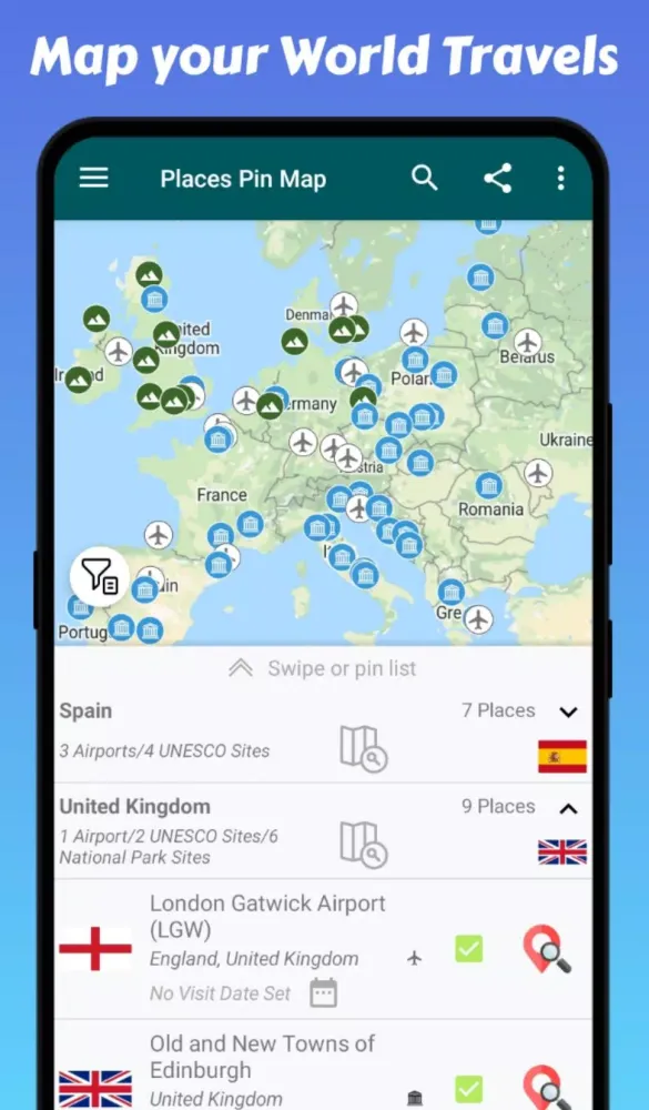 Capturas de tela do Travel Mapper
