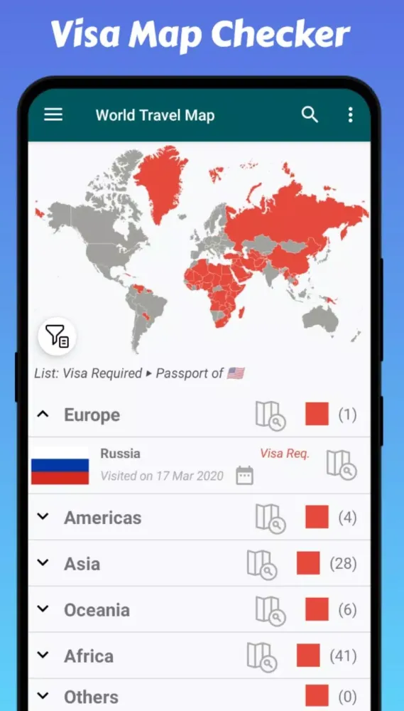 Capturas de tela do Travel Mapper