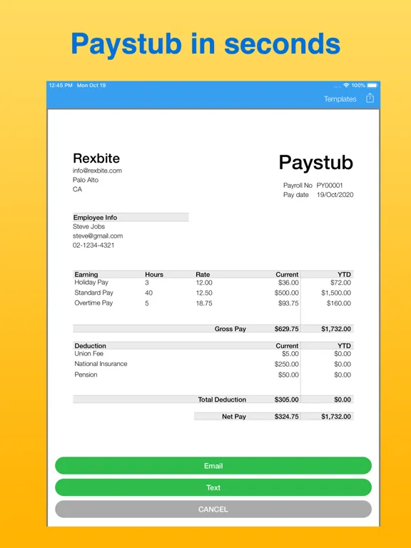 Paystub Maker iPad  स्क्रीनशॉट