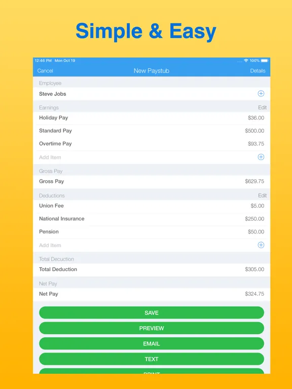 Paystub Maker iPad  स्क्रीनशॉट