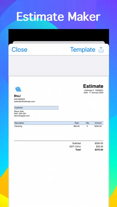 Zrzuty ekranu Estimate & Invoice Maker
