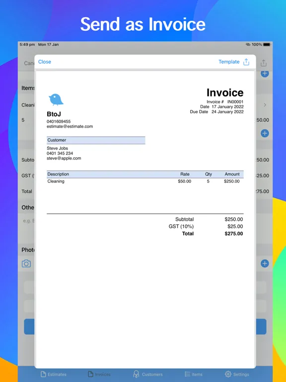 Tangkapan layar Job Quote & Invoice Maker iPad 