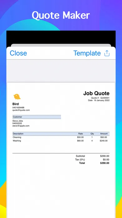 Tangkapan layar Job Quote & Invoice Maker