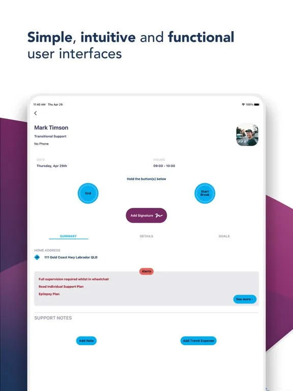 Captures d'écran de CareMaster Support Worker App iPad 