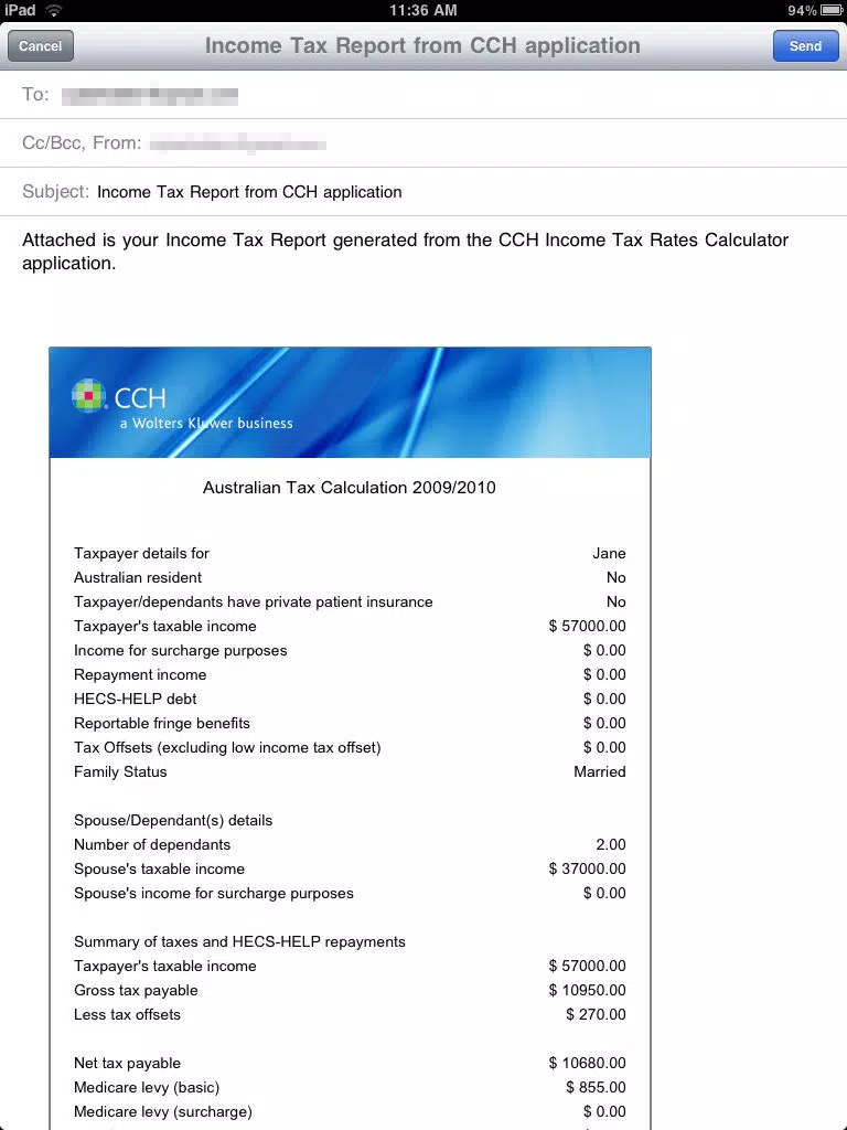 Tangkapan skrin CCH Income Tax Rates Calculator Lite iPad 