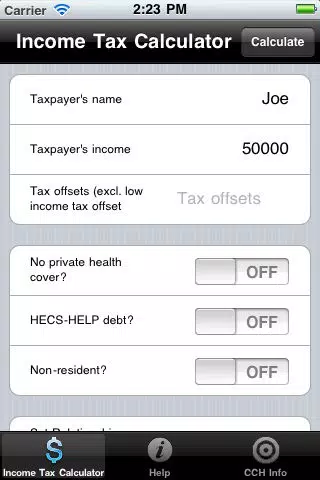 Tangkapan skrin CCH Income Tax Rates Calculator Lite