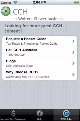 Tangkapan skrin CCH Income Tax Rates Calculator Lite