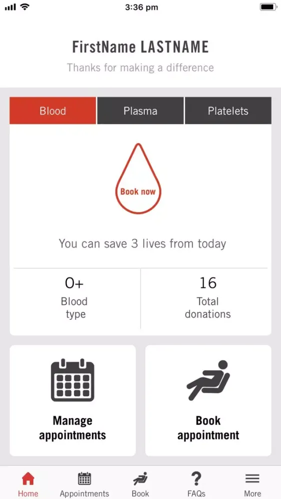 Ảnh chụp màn hình của Donate Blood UAT