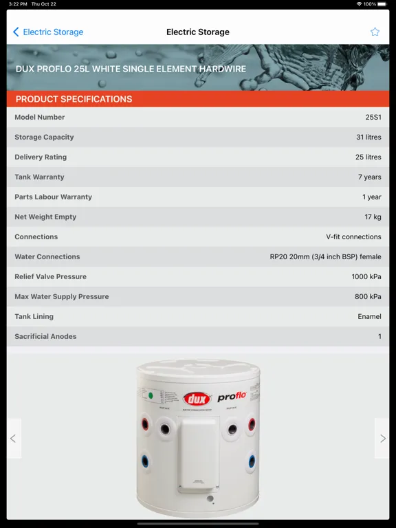 Tangkapan layar Dux Plumbers Handbook iPad 