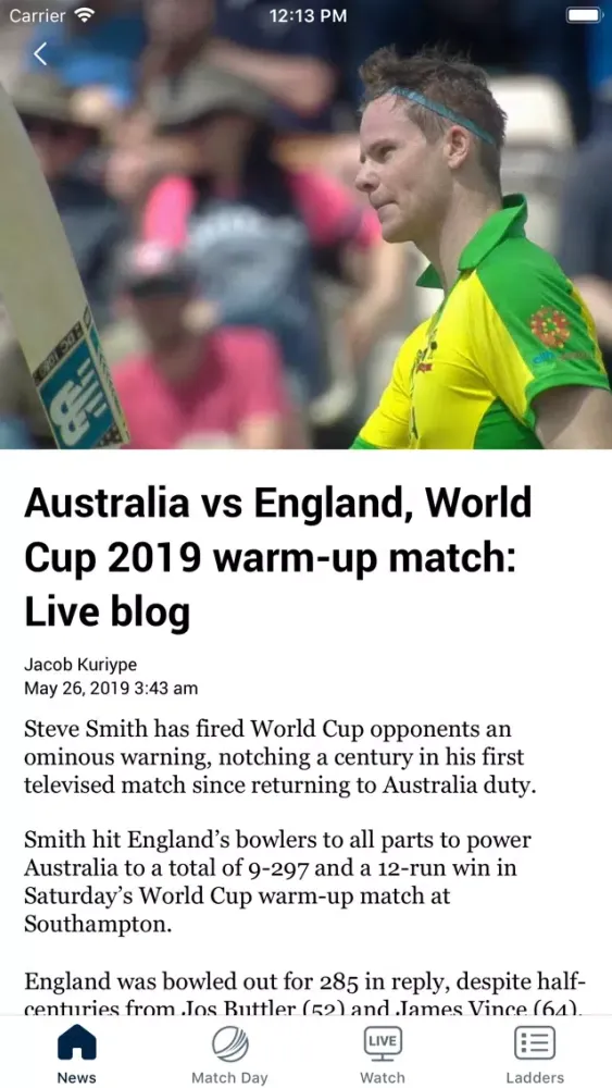 Tangkapan layar Fox Cricket: Live Cricket News