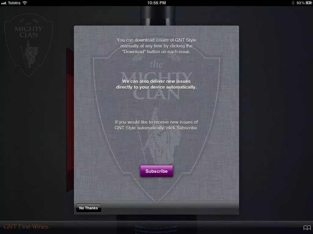 Tangkapan layar GNT Wines iPad 