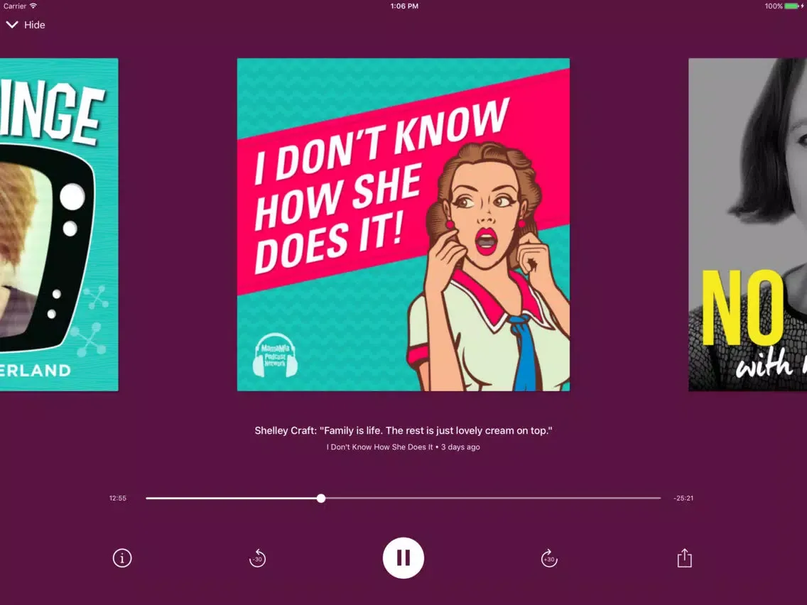 Tangkapan skrin Mamamia Podcasts iPad 