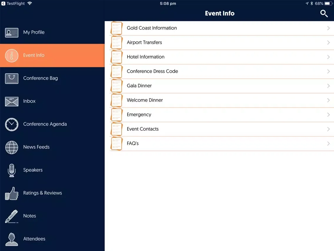 Capturas de tela do MLC Advice Events iPad 