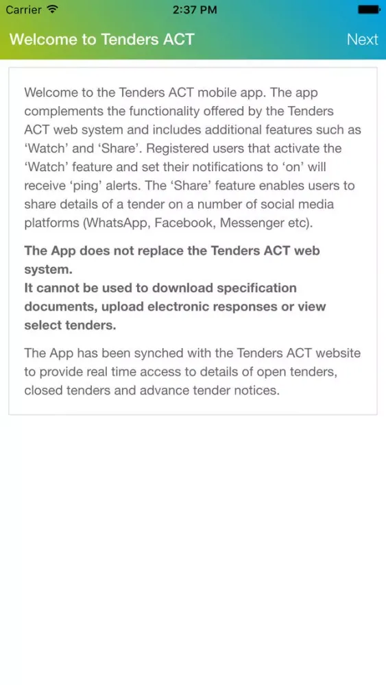 Tenders ACT Screenshots