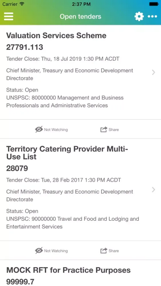 Tenders ACT Screenshots