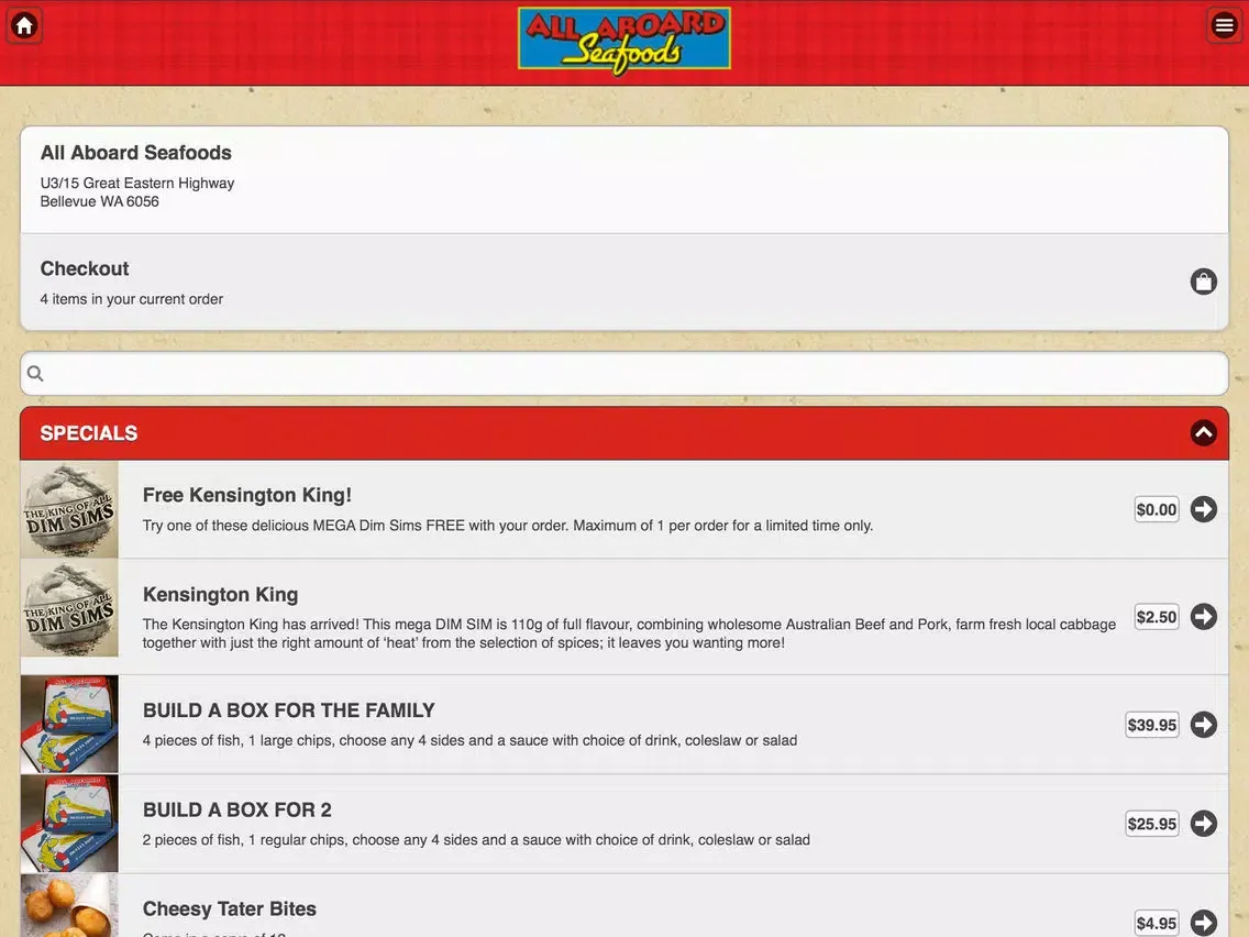 Capturas de tela do All Aboard Seafoods Bellevue iPad 