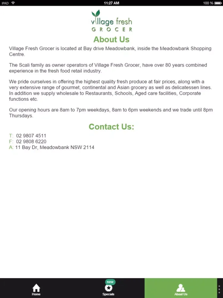 Ảnh chụp màn hình của Village Fresh Grocer iPad 