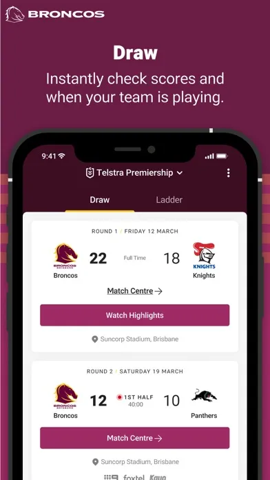 Capturas de tela do Brisbane Broncos