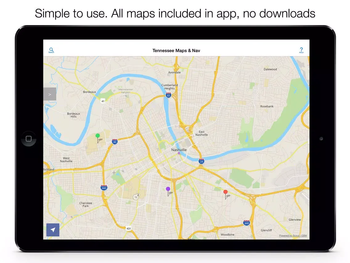 Capturas de pantalla de Tennessee Offline Maps & Offline Navigation iPad 