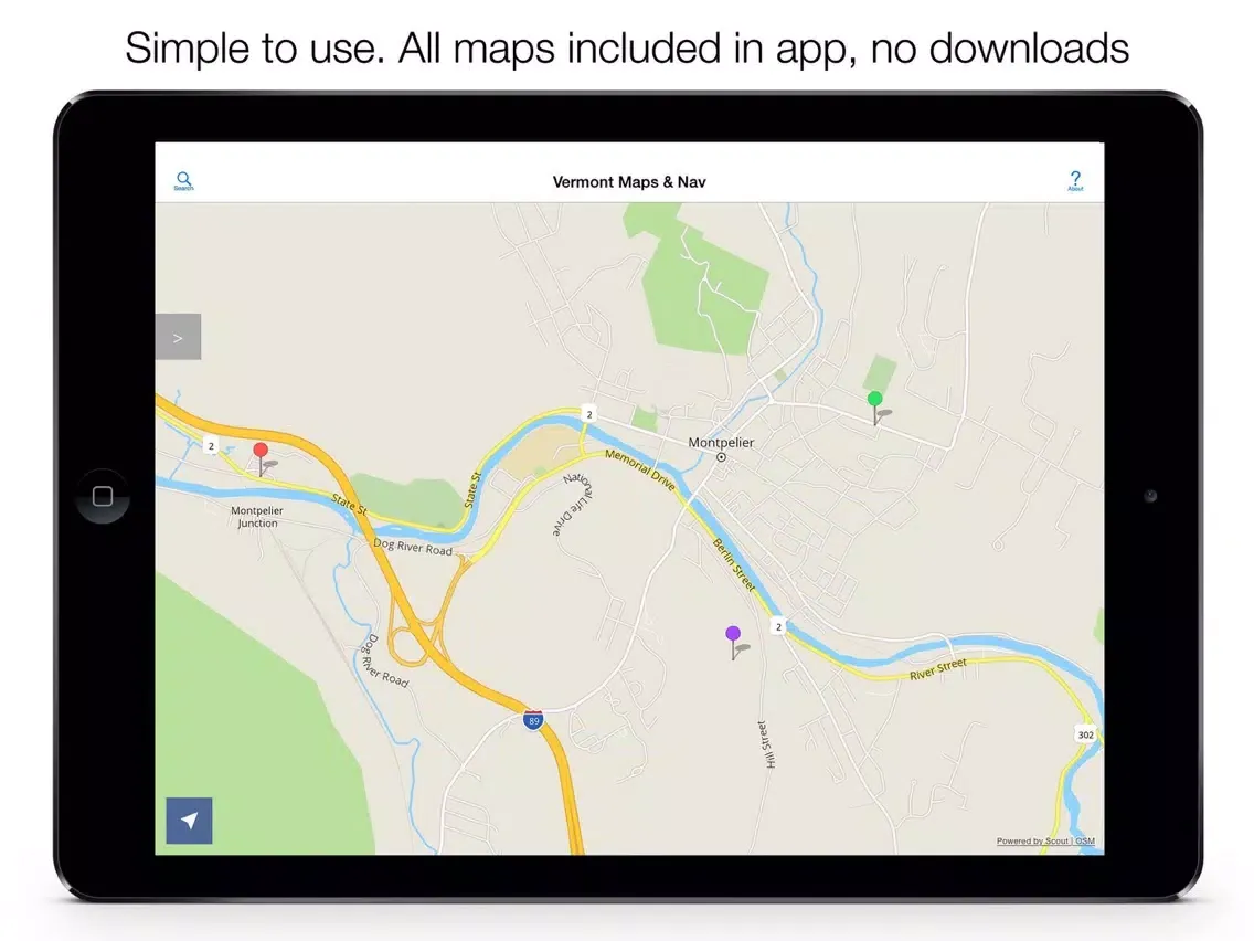 Capturas de tela do Vermont Offline Maps iPad 