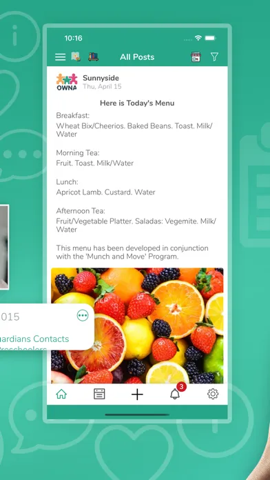 Capturas de tela do OWNA Childcare App