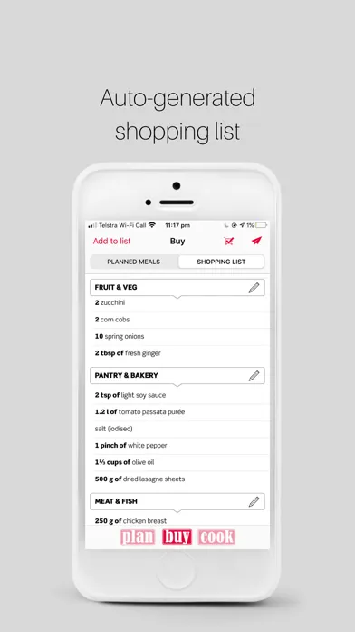 Plan Buy Cook meal planner स्क्रीनशॉट