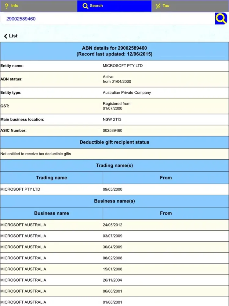 Tax ABN GST DGR Check iPad  Ekran Görüntüleri