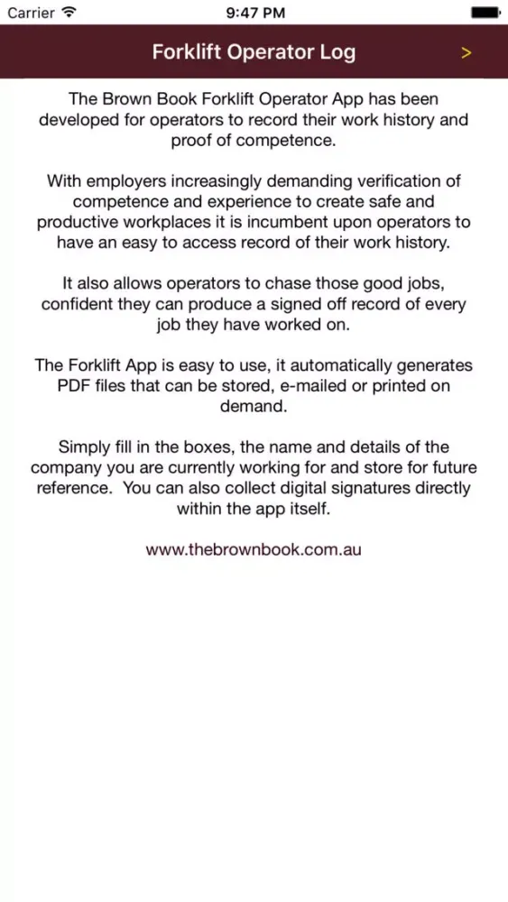 ภาพหน้าจอของ Forklift Operator Log
