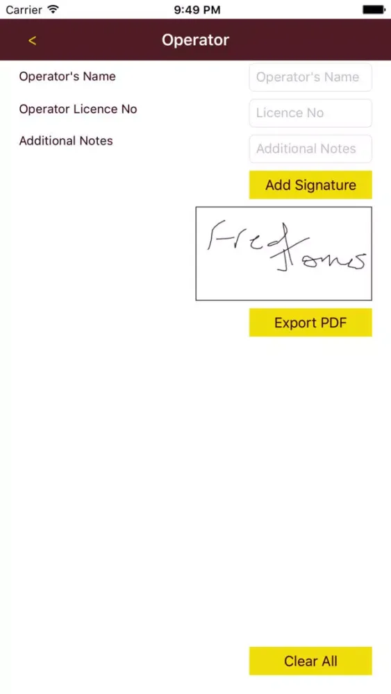 ภาพหน้าจอของ Forklift Operator Log