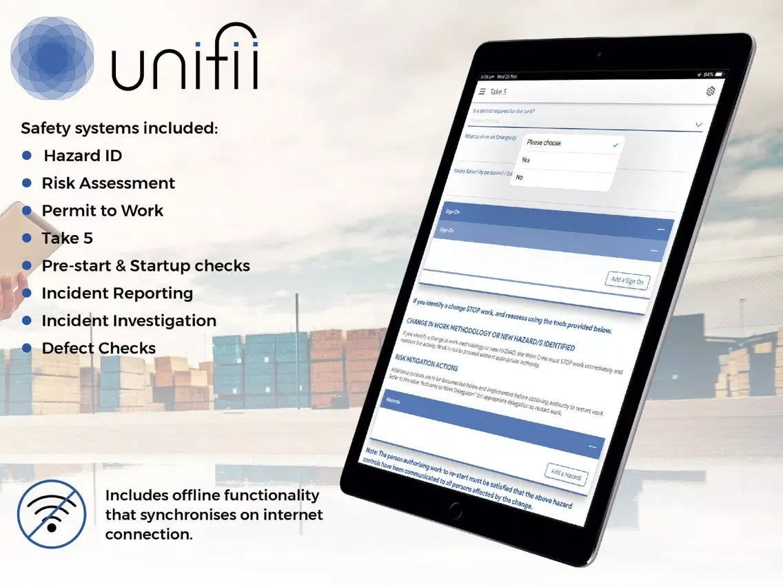 Tangkapan layar Unifii Risk & Safety iPad 