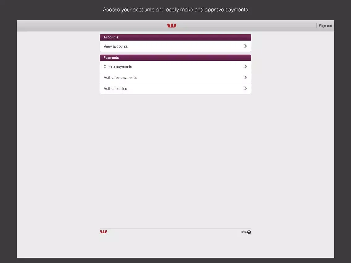 Capturas de tela do Westpac Corporate Mobile iPad 