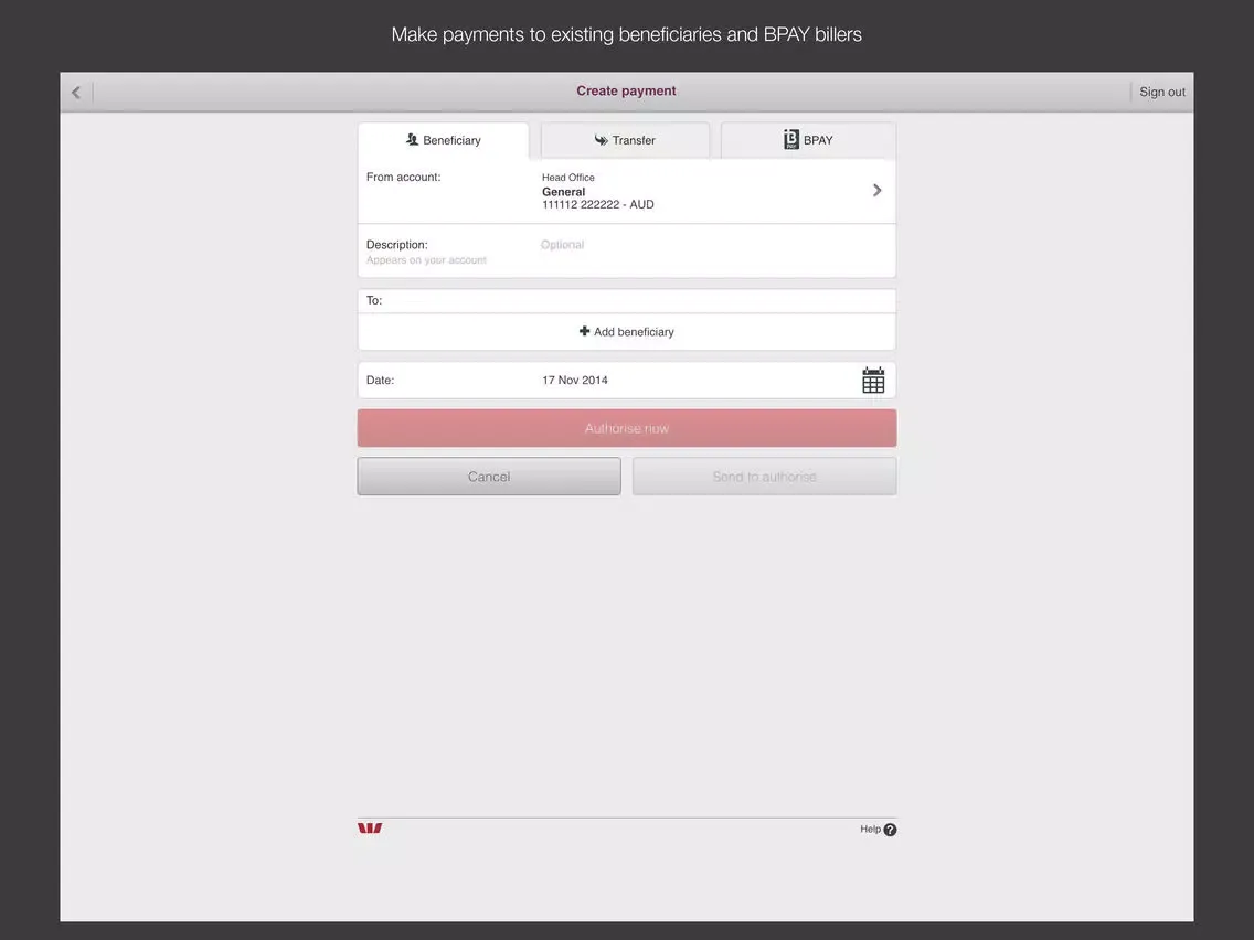 Capturas de tela do Westpac Corporate Mobile iPad 