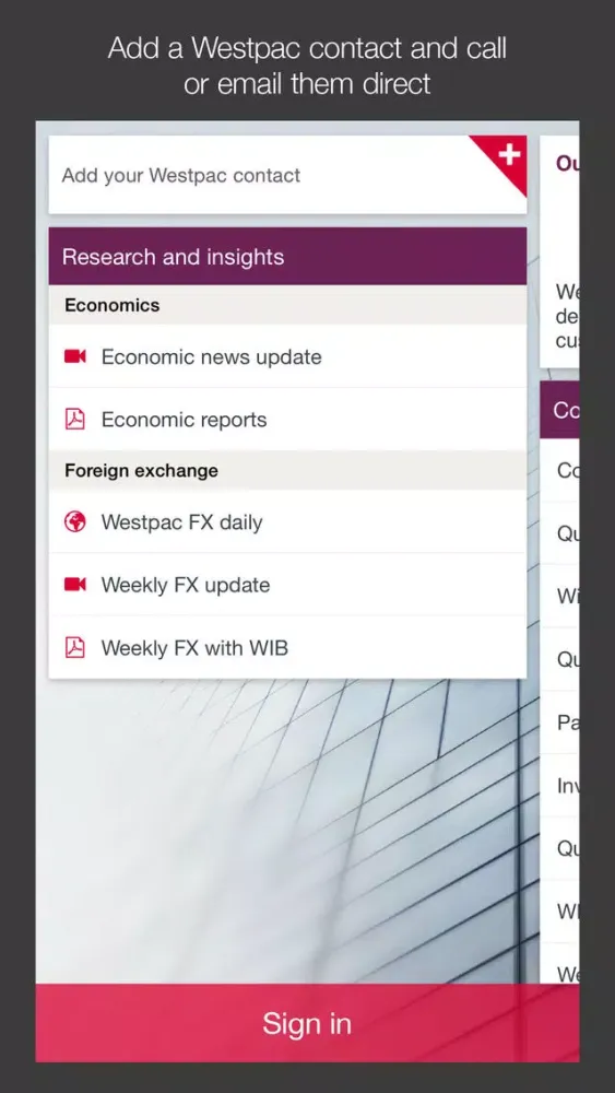Capturas de tela do Westpac Corporate Mobile