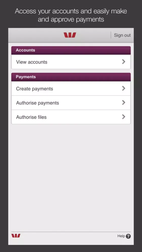 Capturas de tela do Westpac Corporate Mobile