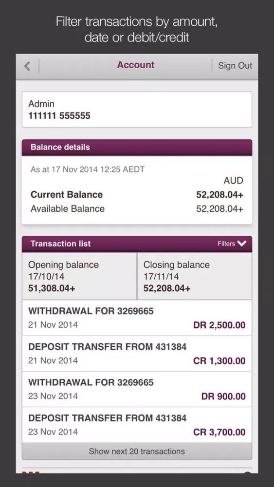 Capturas de tela do Westpac Corporate Mobile