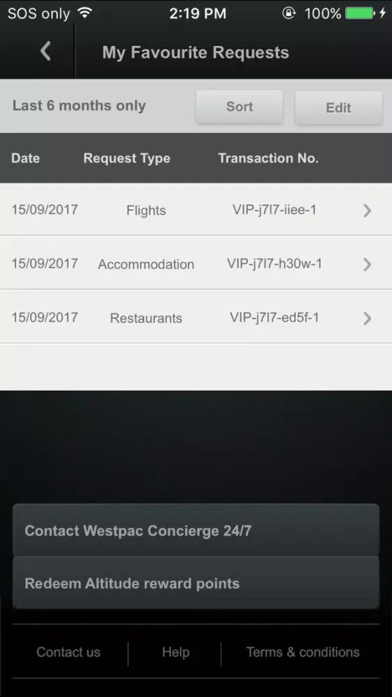 ภาพหน้าจอของ Westpac Concierge