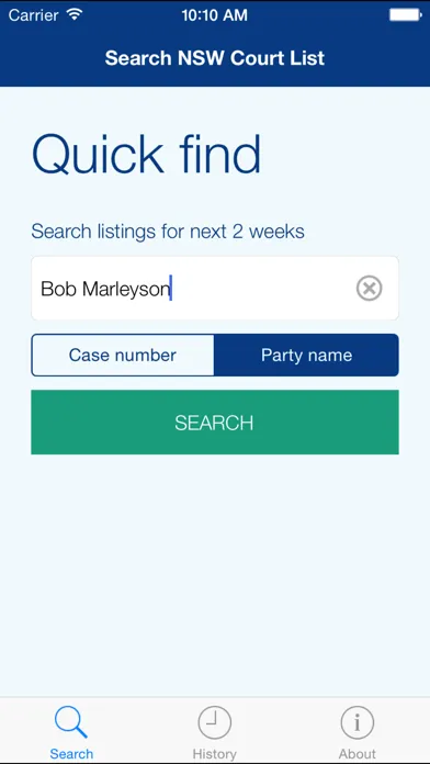 Capturas de tela do Search NSW Court Lists