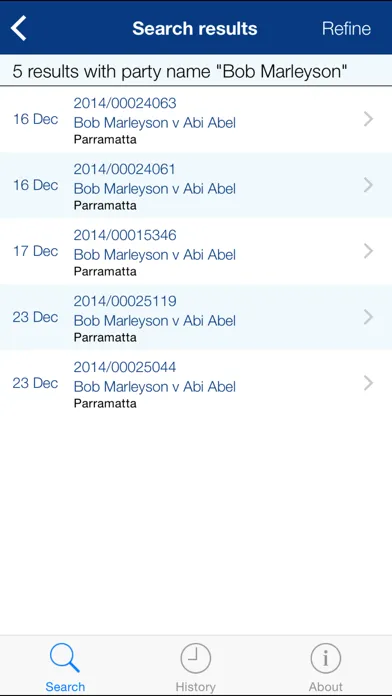 Capturas de tela do Search NSW Court Lists