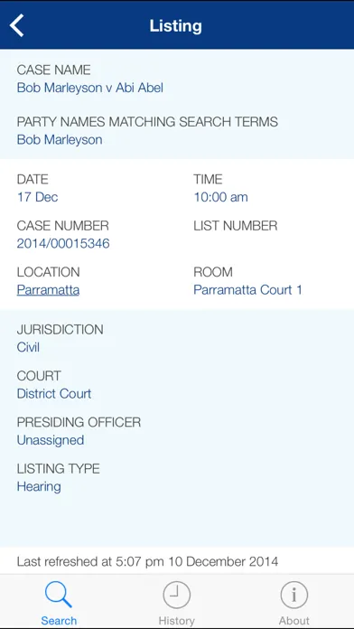 Capturas de tela do Search NSW Court Lists