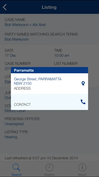 Capturas de tela do Search NSW Court Lists