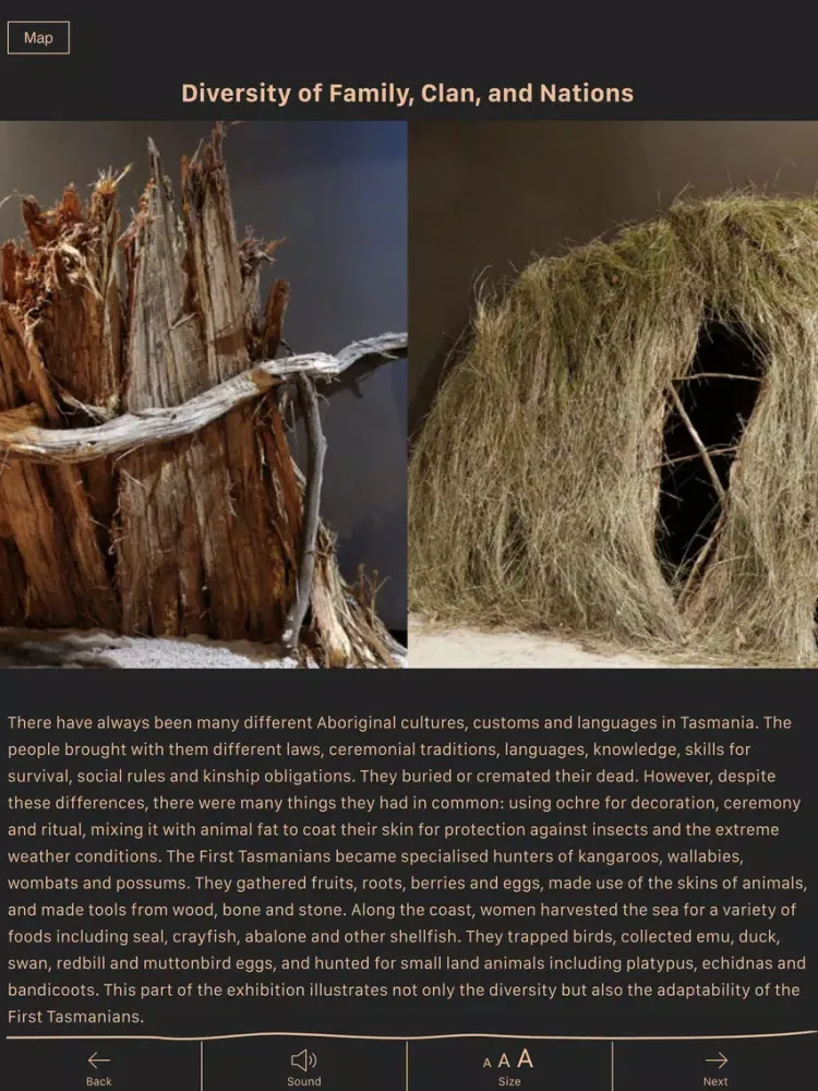 Tangkapan skrin QVMAG First Tasmanians - Our Story iPad 