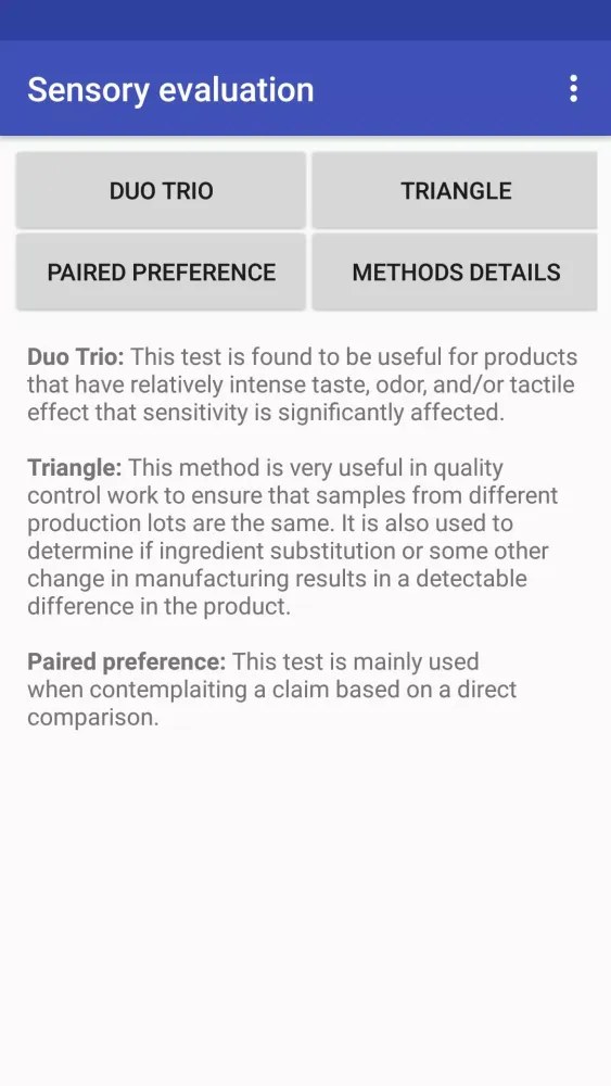 Sensory Evaluation Screenshots