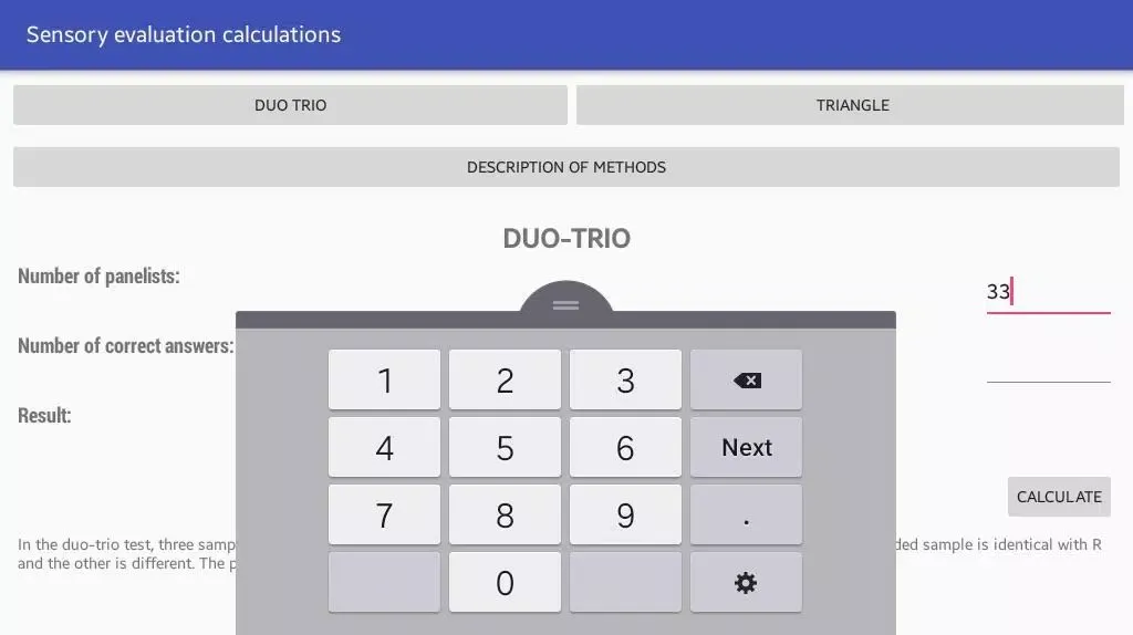 Sensory Evaluation Screenshots