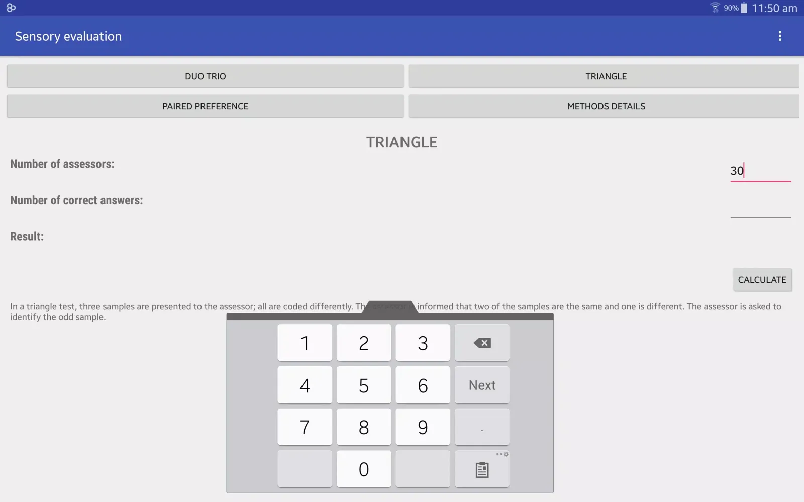 Sensory Evaluation Screenshots