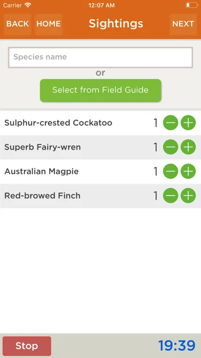 Capturas de tela do Aussie Bird Count